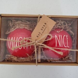 🎄🎅🤶 NEW RAE DUNN LARGE RED "NAUGHTY" & "NICE" CHRISTMAS ORNAMENTS 🤶🎅🎄